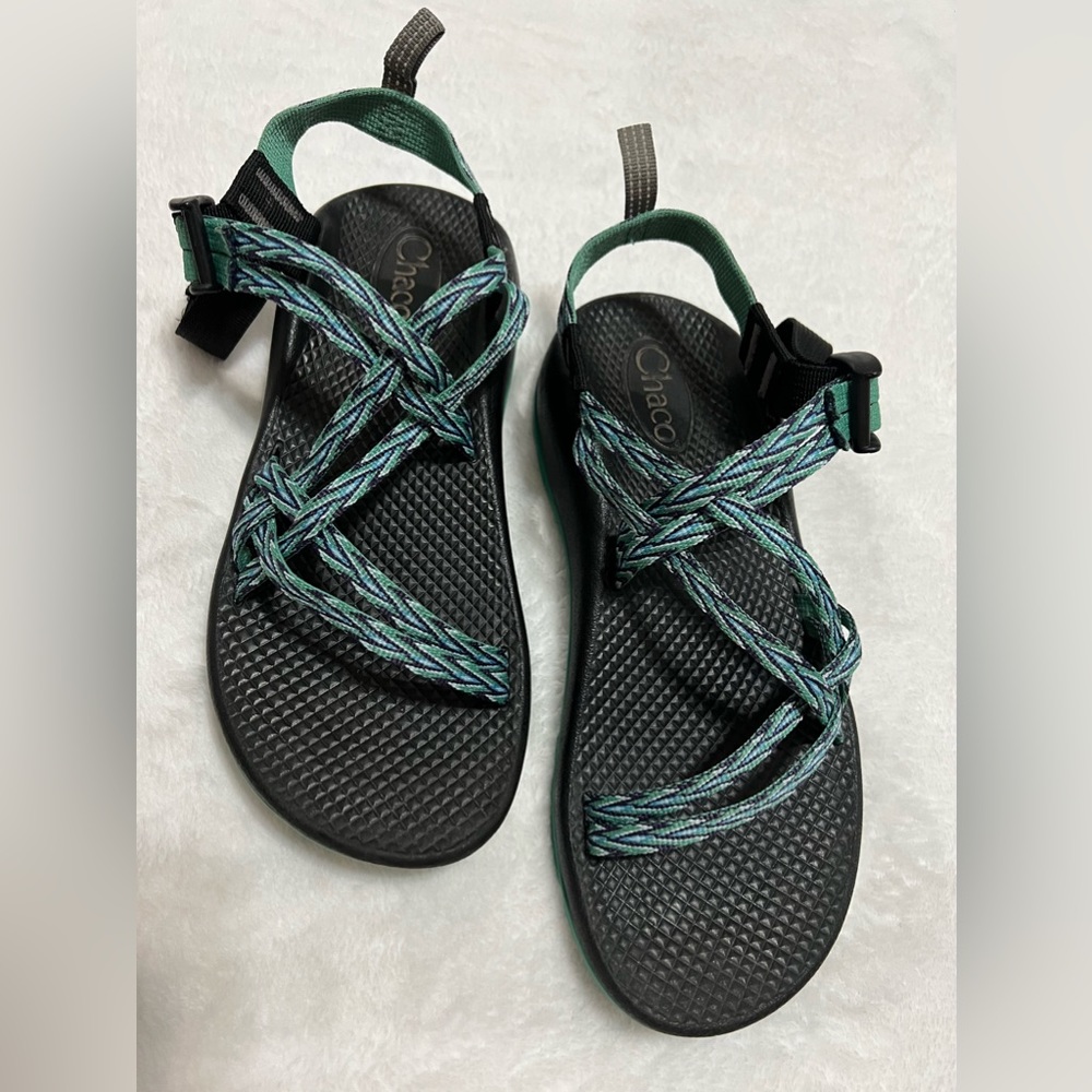 Chaco ZX2 Strappy Toe Loop Green Blue Sandal Size 5 Women's
